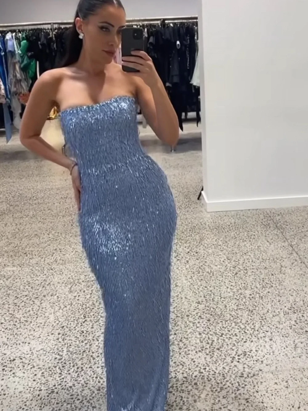 Albina Dyla Sapphire Gleam Strapless Sequin Column Dress - Picture 4 of 12